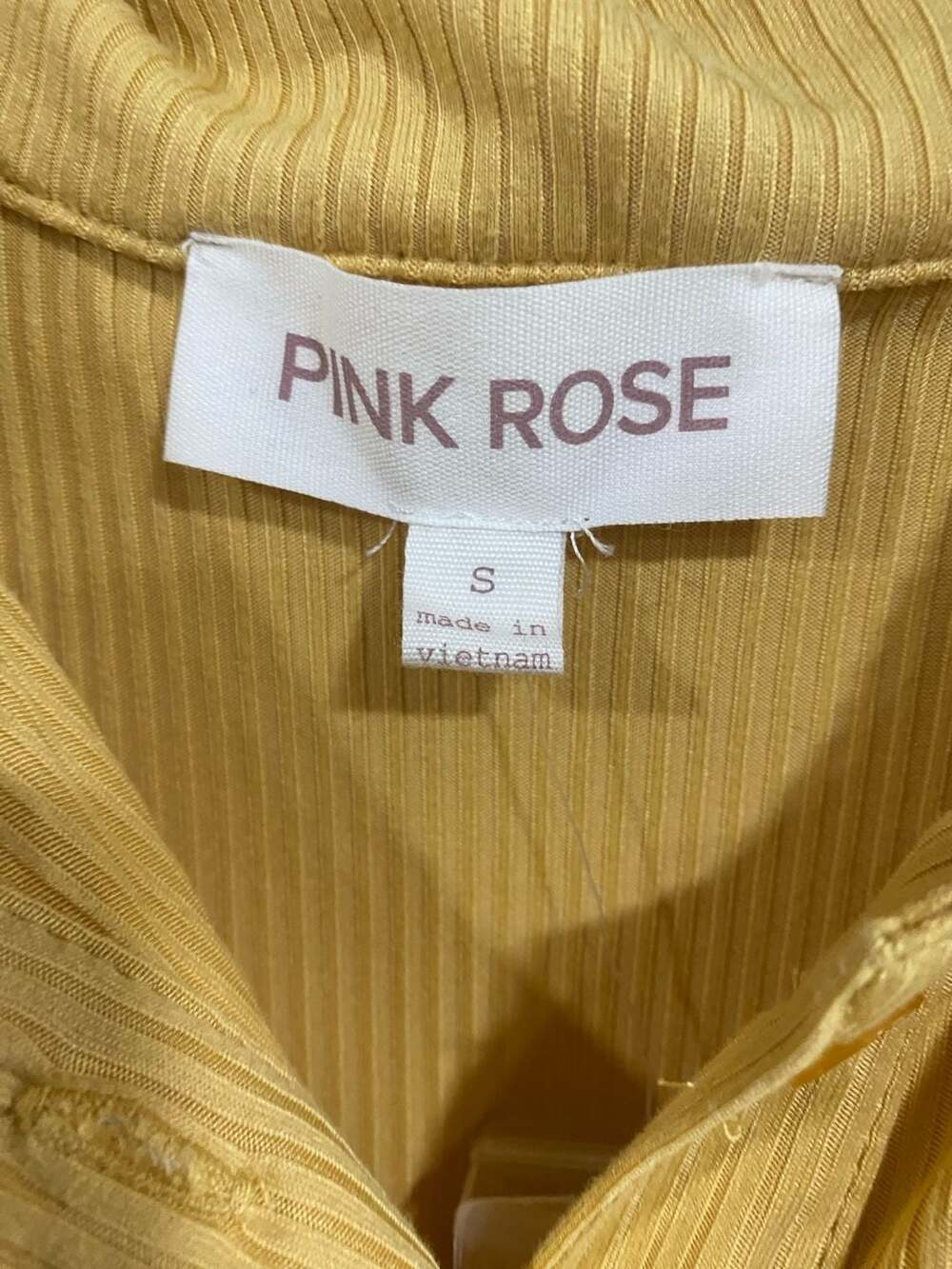 Pink Rose Ribbed Button-Up Ruched Mini Dress Yellow Size S - Picture 3 of 8